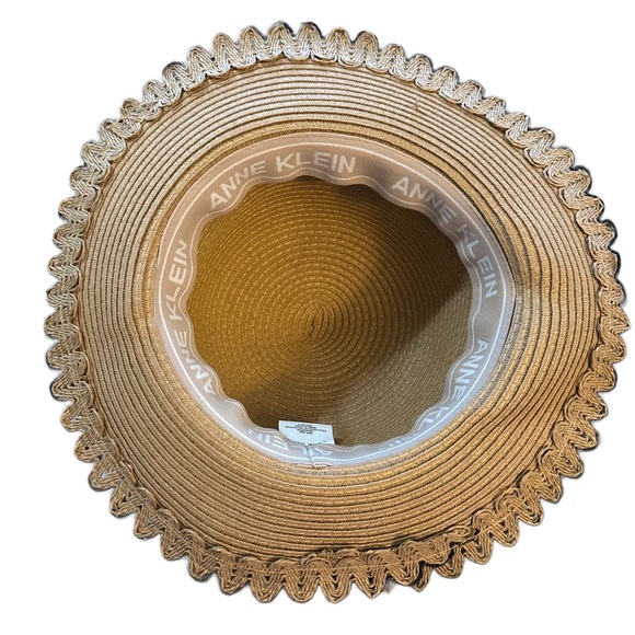 Anne Klein Tan Wide-Brimmed Sun Hat with Pom-Pom Trim - Picture 2 of 7